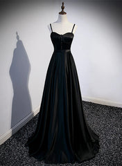 Black Satin Long Party Dress Black Simple Junior Prom Dress prom dresses shops