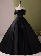 Black Satin Off the Shoulder Quinceanera Dress