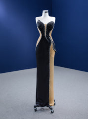 Black Sheath Strapless Beading Prom Dress