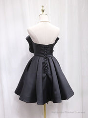 Black Sweetheart Neck Satin Short Prom Dress, Black Homecoming Dress