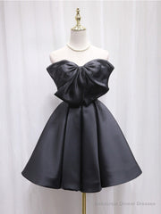 Black Sweetheart Neck Satin Short Prom Dress, Black Homecoming Dress