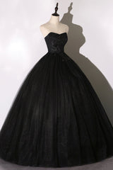 Black Tulle Lace Long Prom Dress, Black Scoop Neckline Evening Party Dress