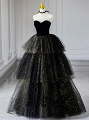 Black Tulle Sequins Velvet Sweetheart Prom Dress