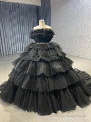 Black Tulle Sweetheart Beading Prom Dress