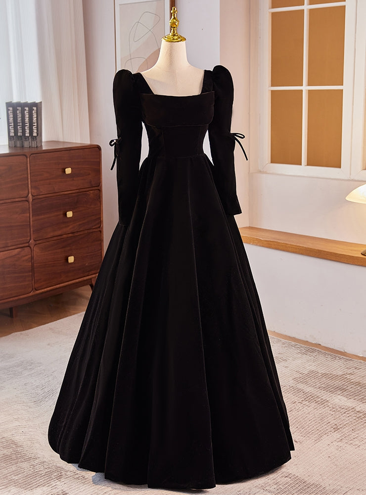 Black Velvet Long Sleeve Square Prom Dress