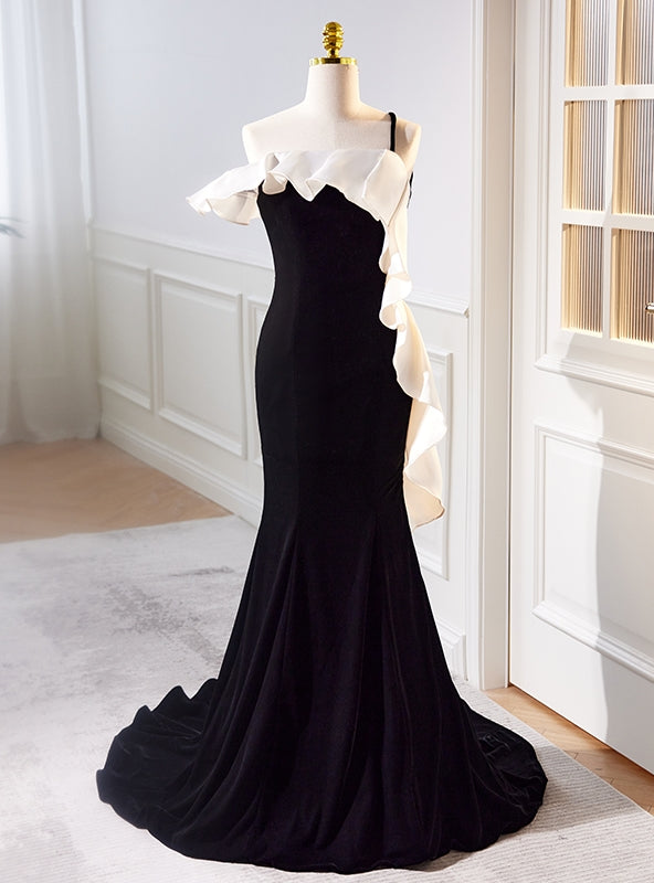 Black Velvet Mermaid One Straps Prom Dress