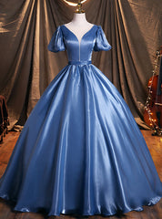 Blue Ball Gown Puff Sleeve Quinceanera Dresses