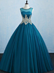 Blue Ball Gown Tulle Appliques Quinceanera Dress