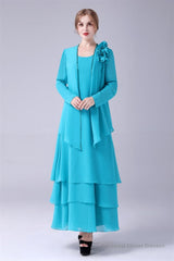 Blue Chiffon Mother Of The Bride Dresses With Jacket