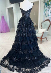 Blue Crystal Sequins Princess A Line Off the Shoulder Prom Dress with Lace Ruffles