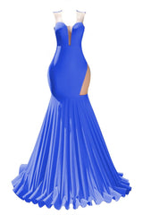 Blue Prom Dresses Sexy Mermaid Women Evening Dress Sleeveless Open Back