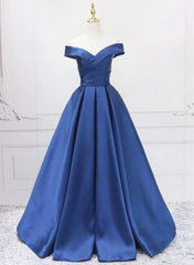 Blue Satin Sweetheart Long Wedding Party Dress Blue Formal Dress prom dresses shops