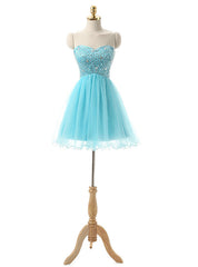 Blue Sweetheart Beading Crystal Homecoming Dress