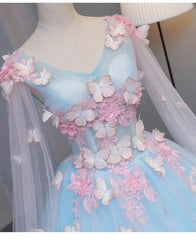 Blue Tulle Formal Dress with Pink Lace Blue Ball Gown Sweet 16 Dresses prom dresses shops