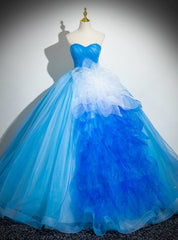 Blue Tulle Sweetheart Pleats Quinceanera Dress