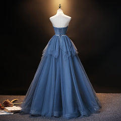 Blue Tulle Sweetheart Simple Pretty Floor Length Party Dress, Blue A-line Evening Dress Prom Dress