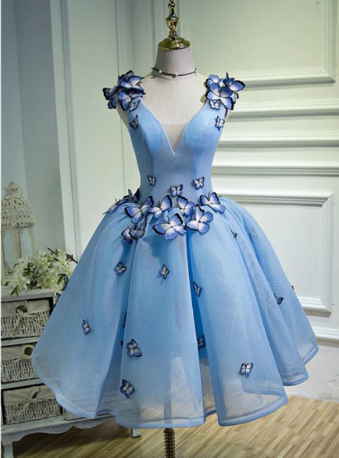 Blue V-neck Organza Homecoming Dress