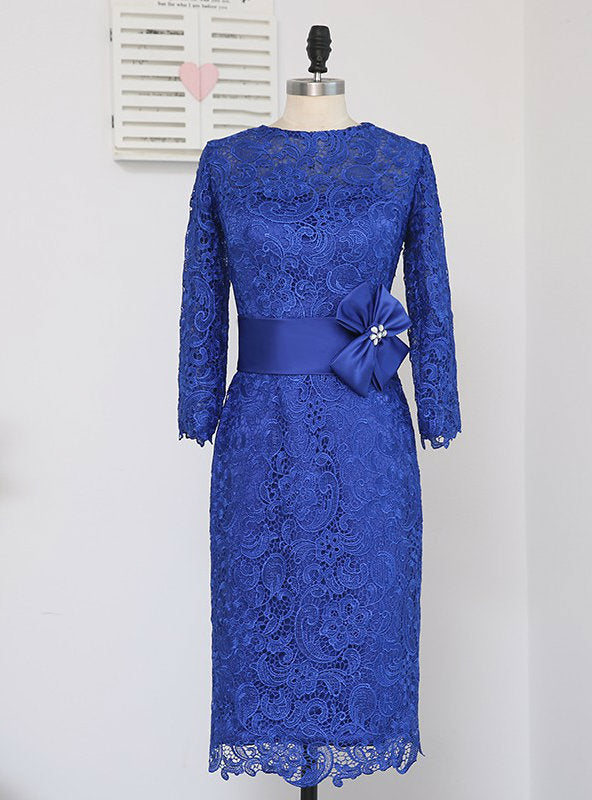 Brilliant Lace Mother Of The Bride Dresses Sheath Knee Length Royal Blue