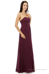 Burgundy Chiffon Lace Sweetheart High Waist Bridesmaid Dresses