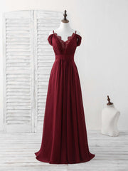 Burgundy Lace Chiffon Long Prom Dress Burgundy Bridesmaid Dress