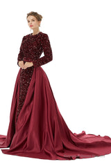 Long sleeve Sequin Prom Dresses with Detachable Skirt