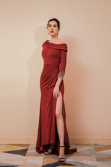 Long Sleeves Mermaid Burgundy Long Mother of the Bride Dresses