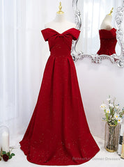 Burgundy Off the Shoulder Sleeveless Prom Dress