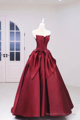 Burgundy Satin Floor Length Prom Dress, Beautiful A-Line Evening Party Dress