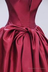 Burgundy Satin Floor Length Prom Dress, Beautiful A-Line Evening Party Dress