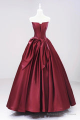 Burgundy Satin Floor Length Prom Dress, Beautiful A-Line Evening Party Dress