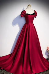 Burgundy Satin Long Prom Dress, Simple A-Line Evening Party Dress