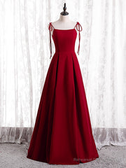 Burgundy Spaghetti Straps Backless Prom Dress