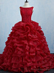 Burgundy Tulle Lace Backless Quinceanera Dress