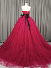 Burgundy Tulle Long Prom Gown, Burgundy Tulle Sweet 16 Dress