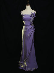 Purple Vintage Floral Embellished Sheath Gown Evening Dress