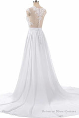 Cap Sleeve Appliques Chiffon A-line Wedding Dress