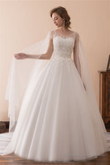 Cape Cloak Tulle Appliques White Wedding Dresses