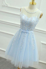 Short Blue Lace Formal Graduation Homecoming Dress