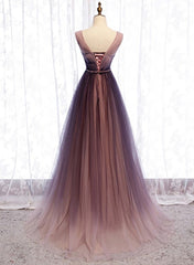 Spring Long V Neck A Line Dress, Halter Beaded Evening Dress, Prom Dresses