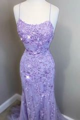 Mermaid 2025 Lavender Lace Long Prom Dress, Formal Dress