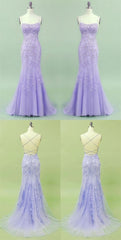 2025 Mermaid Lavender Long Prom Dress, With Lace Up Back