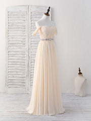 Champagne Chiffon Off Shoulder Long Prom Dress Bridesmaid Dress