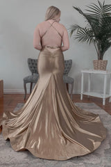 Champagne Halter Mermaid Backless Prom Dress