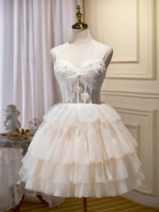 Champagne Mini/Short Prom Dress, Puffy Cute Homecoming Dress With Lace