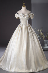 Champagne Satin Long Prom Dress, Beautiful A-Line Evening Party Dress