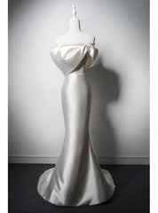 Champagne Satin Mermaid Pearls Wedding Dress