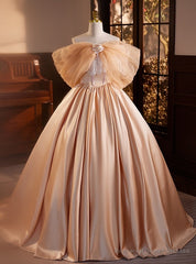 Champagne Satin Strapless Quinceanera Dress