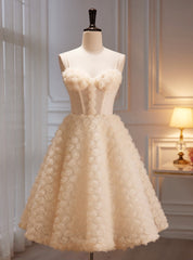 Champagne Tulle Flower Homecoming Dress