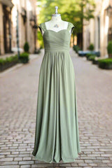 Charming Cap Sleeves Chiffon Long A Line Bridesmaid Dresses for Women Formal Dresses