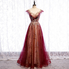 Charming Tulle Cap Sleeves Long New Party Gown, Prom Dress